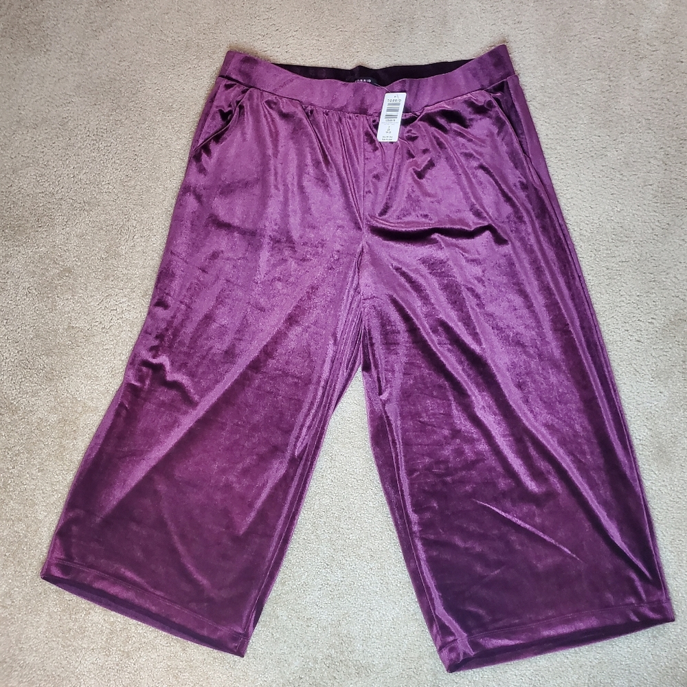 Torrid purple velvet crop pants.